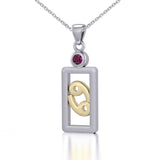 Cancer Zodiac Sign Silver and Gold Pendant with Genius Ruby and Chain Jewelry Set MSE787