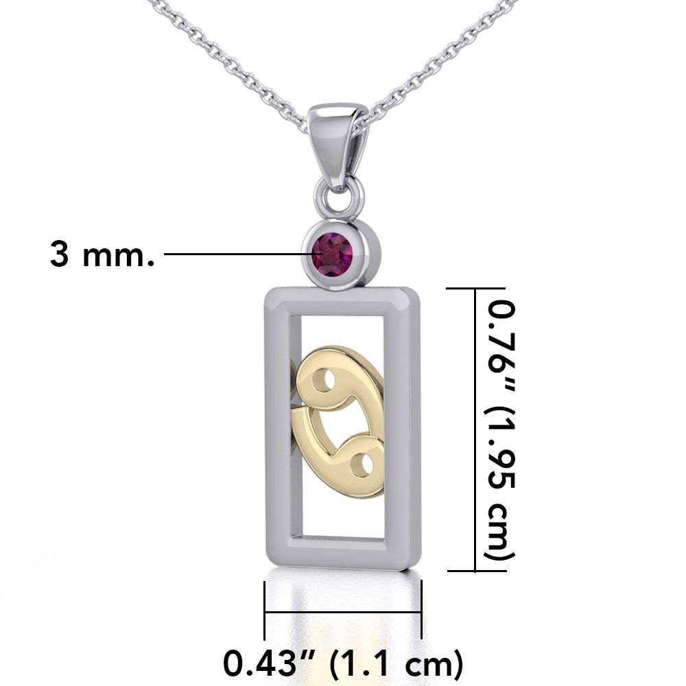 Cancer Zodiac Sign Silver and Gold Pendant with Ruby and Chain Jewelry Set MSE787 - Jewelry