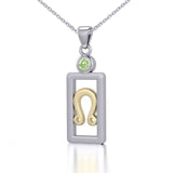 Leo Zodiac Sign Silver and Gold Pendant with Peridot and Chain Jewelry Set MSE788 - Jewelry
