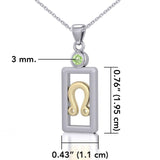 Leo Zodiac Sign Silver and Gold Pendant with Peridot and Chain Jewelry Set MSE788 - Jewelry