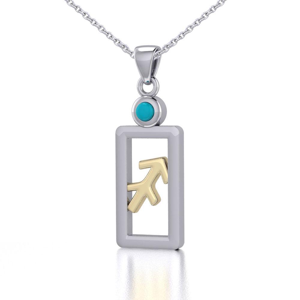 Sagittarius Zodiac Sign Silver and Gold Pendant with Turquoise and Chain Jewelry Set MSE792 - Jewelry