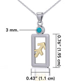 Sagittarius Zodiac Sign Silver and Gold Pendant with Turquoise and Chain Jewelry Set MSE792 - Jewelry