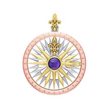 Compass Rose Silver with 14K Yellow Gold and Pink Gold Accent Pendant With Gemstone OTP3152