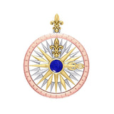 Compass Rose Silver with 14K Yellow Gold and Pink Gold Accent Pendant With Gemstone OTP3152