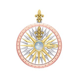 Compass Rose Silver with 14K Yellow Gold and Pink Gold Accent Pendant With Gemstone OTP3152