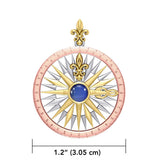 Compass Rose Silver with 14K Yellow Gold and Pink Gold Accent Pendant With Gemstone OTP3152