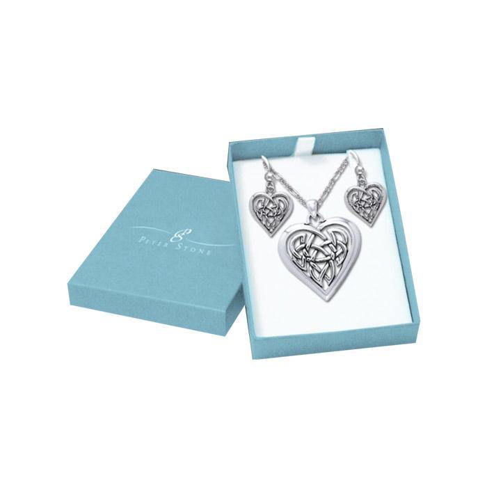 Celtic Heart Silver Pendant Chain and Earrings Box Set SET004 - Jewelry