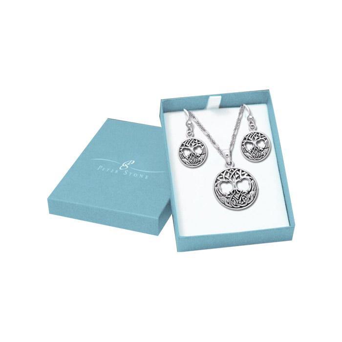 Living in the Tree of Life Silver Pendant Chain and Earrings Box Set SET032 - Jewelry