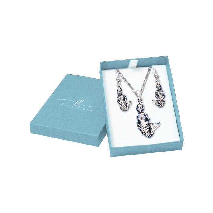 Enchanting Goddess Mermaid Silver Pendant Chain and Earrings Box Set SET051 - Jewelry