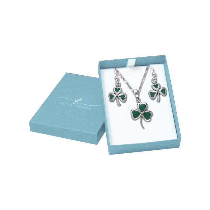 Make your wish in a shamrock Silver Pendant Chain and Earrings Box Set SET054 - Jewelry