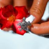One meaningful step at a time Silver Sea Turtle Floral Filigree Ring TRI1791 - Jewelry