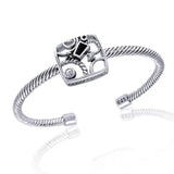 Contemporary Abstract Silver Cuff Bracelet with Gemstone TBA138 - Jewelry