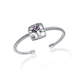 Contemporary Abstract Silver Cuff Bracelet with Gemstone TBA138 - Jewelry