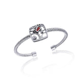 Contemporary Abstract Silver Cuff Bracelet with Gemstone TBA138 - Jewelry