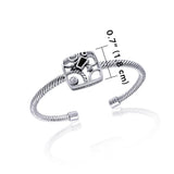 Contemporary Abstract Silver Cuff Bracelet with Gemstone TBA138 - Jewelry