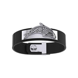 Silver Aboriginal Orca Whale Leather Bracelet TBA220 - Jewelry