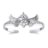 Celtic Pegasus Horse with Wing Silver Cuff Bracelet TBA276 - Jewelry