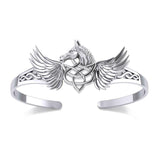 Celtic Pegasus Horse with Wing Silver Cuff Bracelet TBA276