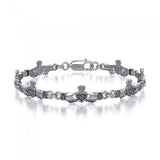 Irish Claddagh Marcasite Sterling Silver Link Bracelet TBG253