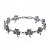 Irish special in Marcasite Shamrock ~ Sterling Silver Jewelry Link bracelet TBG291 - Jewelry