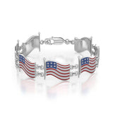Silver American Flag with Enamel Link Bracelet TBG399 - Jewelry