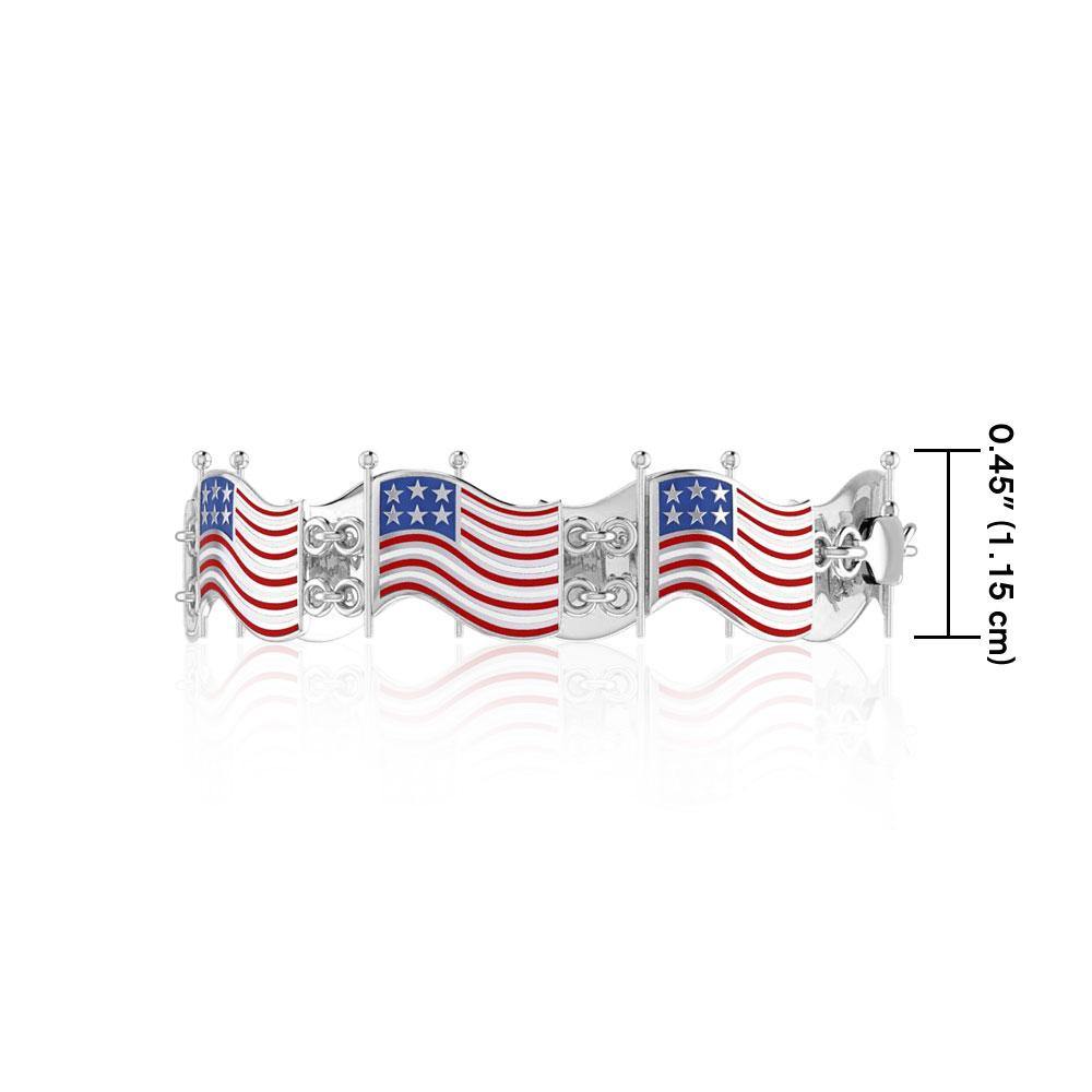 Silver American Flag with Enamel Link Bracelet TBG399 - Jewelry