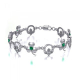 Irish Claddagh & Shamrock Sterling Silver Bracelet with Emerald Glass TBG736
