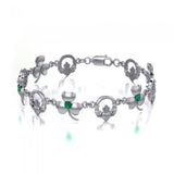 Irish Claddagh & Shamrock Silver Bracelet with Emerald Glass TBG736 - Jewelry