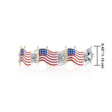 Silver and Gold American Flag with Enamel Link Bracelet TBGV399 - Jewelry