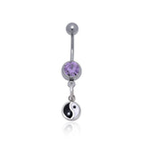 Yin Yang Silver Gemstone Belly Button Ring TBJ008