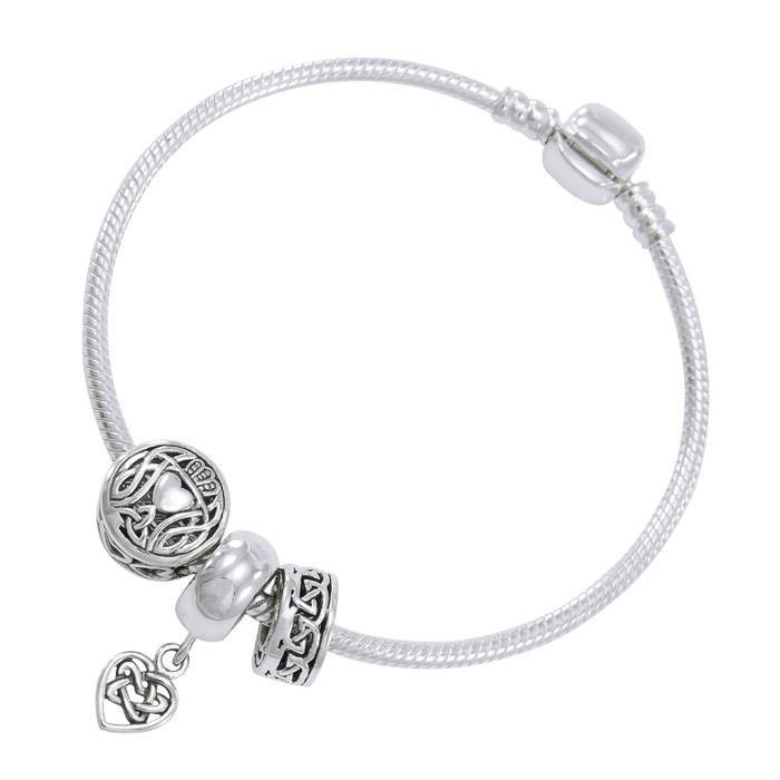 Celtic Heart Sterling Silver Bead Bracelet TBL351 - Jewelry