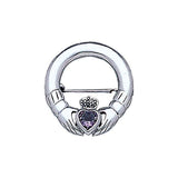 Irish Claddagh Silver Brooch with Gem TBR252 - Jewelry