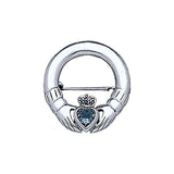 Irish Claddagh Silver Brooch with Gem TBR252 - Jewelry
