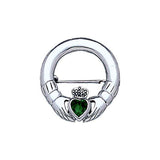 Irish Claddagh Silver Brooch with Gem TBR252 - Jewelry