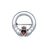 Irish Claddagh Silver Brooch with Gem TBR252 - Jewelry