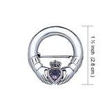 Irish Claddagh Silver Brooch with Gem TBR252 - Jewelry