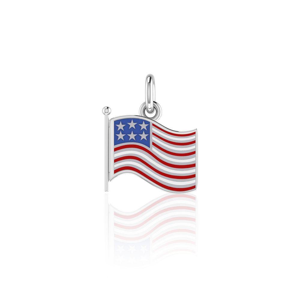 Silver American Flag with Enamel Charm TC712 - Jewelry