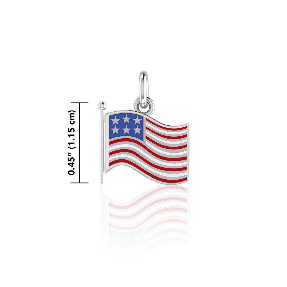 Silver American Flag with Enamel Charm TC712 - Jewelry