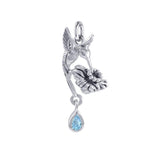 Silver Flying Hummingbird with Dangling Gemstone Flower Charm TCM629 - Jewelry
