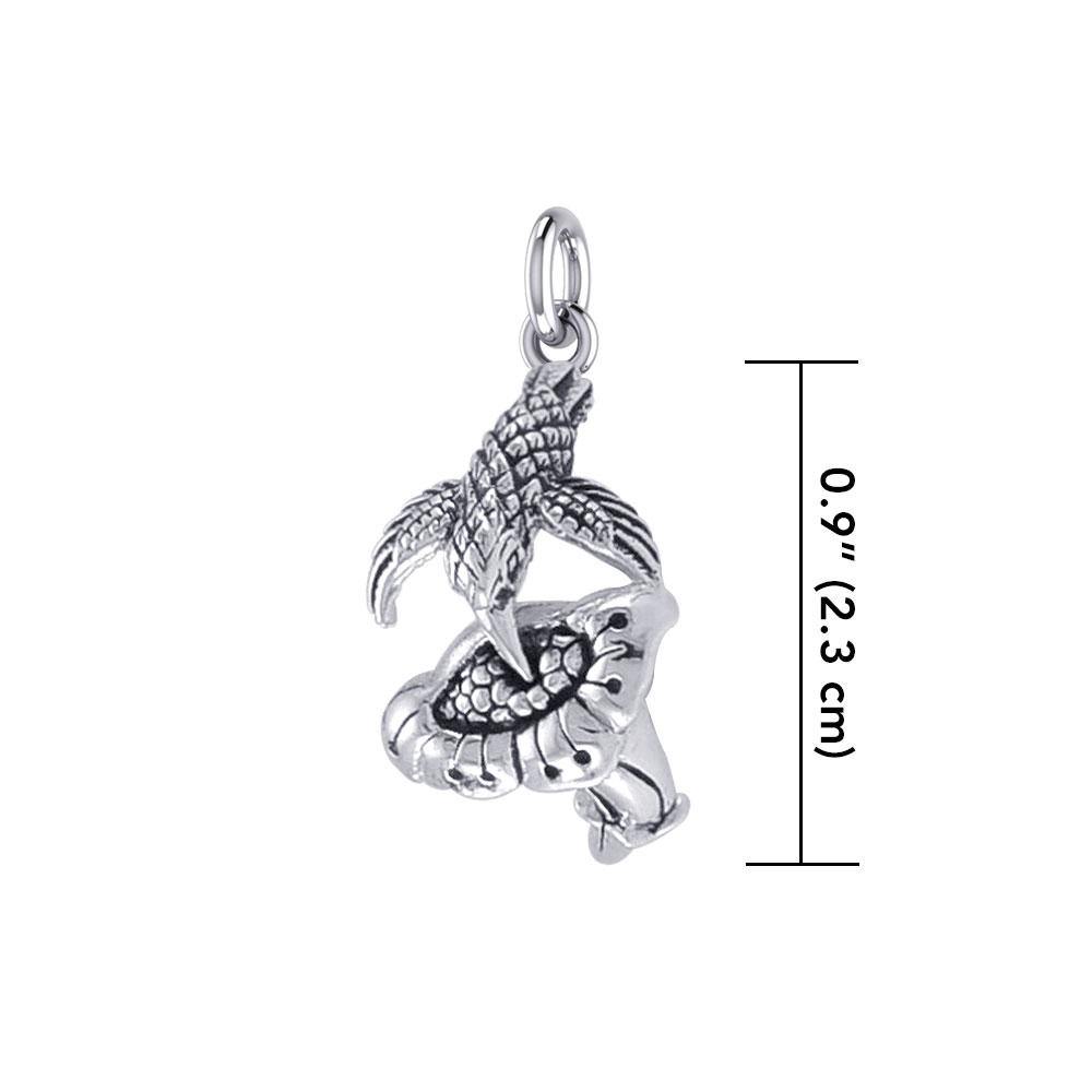 Hummingbird Suspended in Flight and Sweet Flowers Nectar Shimmering in Sterling Silver Charm TCM632 - Jewelry