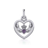 Claddagh in Heart Silver Charm with Gemstone TCM666 - Jewelry