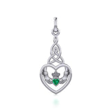 Heart Claddagh with Celtic Trinity Knot Silver Charm with Gemstone TCM667