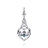 Heart Claddagh with Celtic Trinity Knot Silver Charm with Gemstone TCM667 - Jewelry