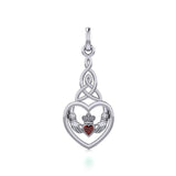 Heart Claddagh with Celtic Trinity Knot Silver Charm with Gemstone TCM667 - Jewelry