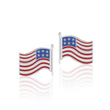 Silver American Flag with Enamel Post Earrings TE1149 - Jewelry