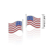 Silver American Flag with Enamel Post Earrings TE1149 - Jewelry