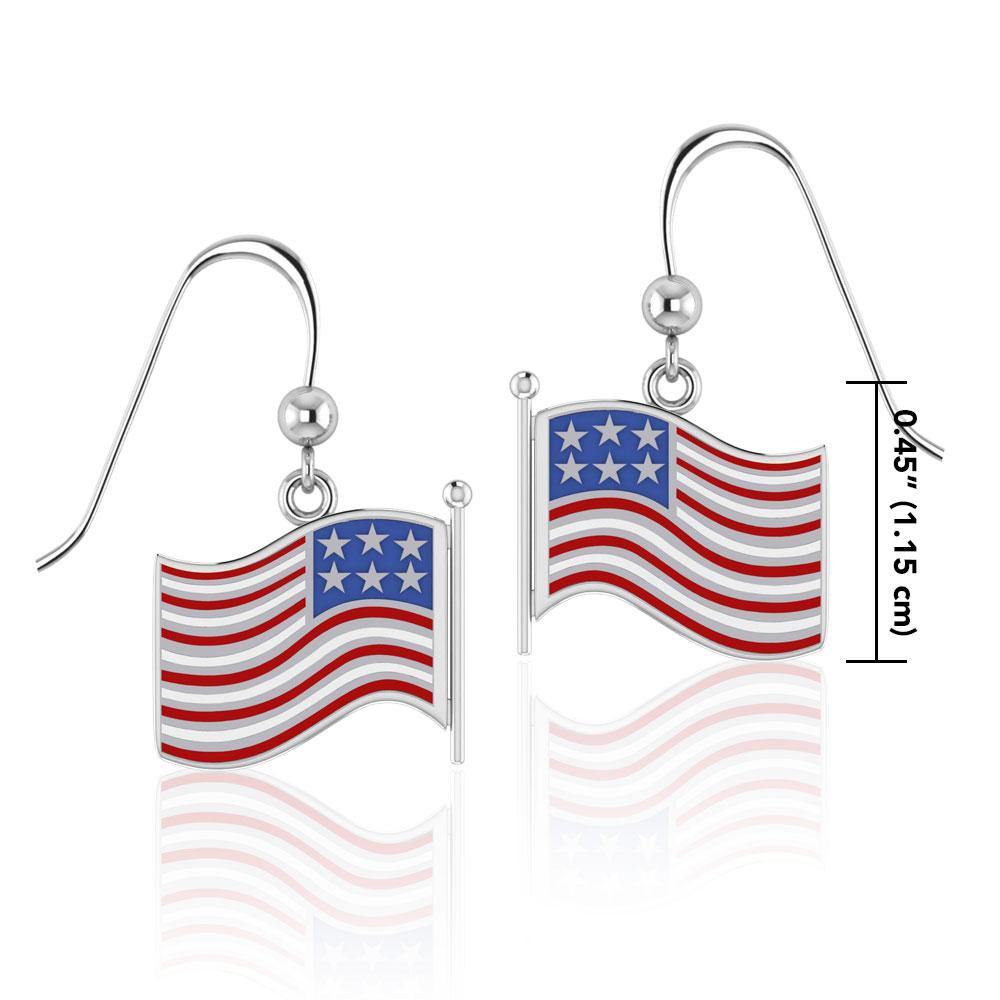 Silver American Flag with Enamel Earrings TE1154 - Jewelry