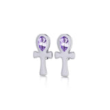 The cross of life ~ Sterling Silver Ankh Post Earrings with Gemstone TE2026 - Jewelry