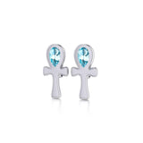 The cross of life ~ Sterling Silver Ankh Post Earrings with Gemstone TE2026 - Jewelry