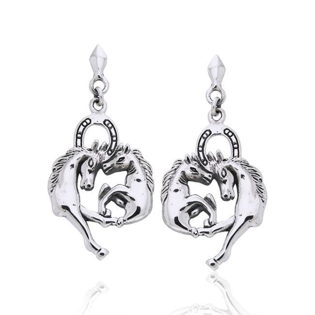Horses Horseshoe Silver Earrings TE2707 - Jewelry